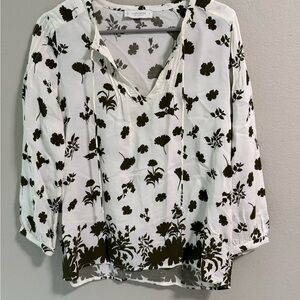 Lucky Brand White Floral Print Peasant Blouse, Size S